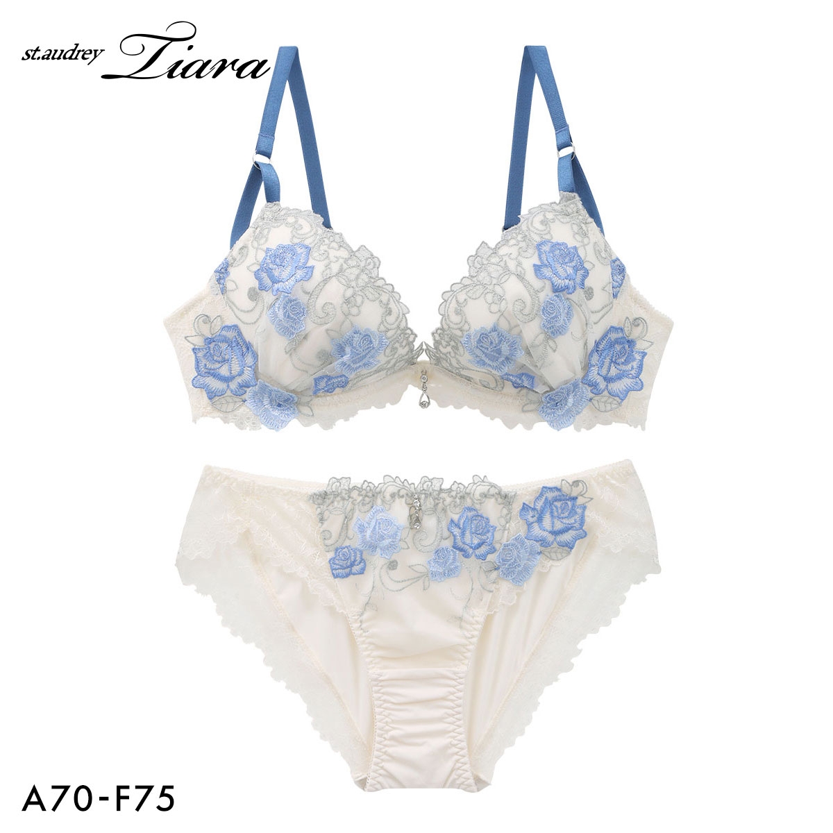 セントオードリー ティアラ ロージ―ガーデン 3/4カップ ブラジャー ショーツ セット ABCDEF バックレース St.Audrey tiara(BU-ブルー-A70-M)