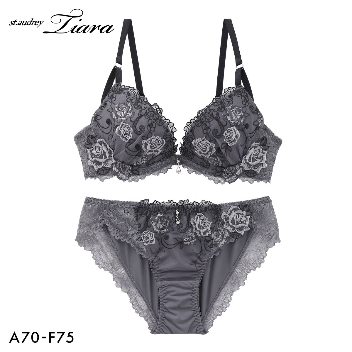 セントオードリー ティアラ ロージ―ガーデン 3/4カップ ブラジャー ショーツ セット ABCDEF バックレース St.Audrey tiara(CGY-チャコールグレー-A70-M)