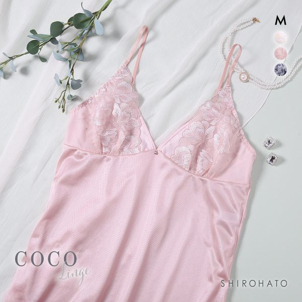 ココランジェ ガーデンレースサテン ロングキャミソール ランジェリー COCO Linge