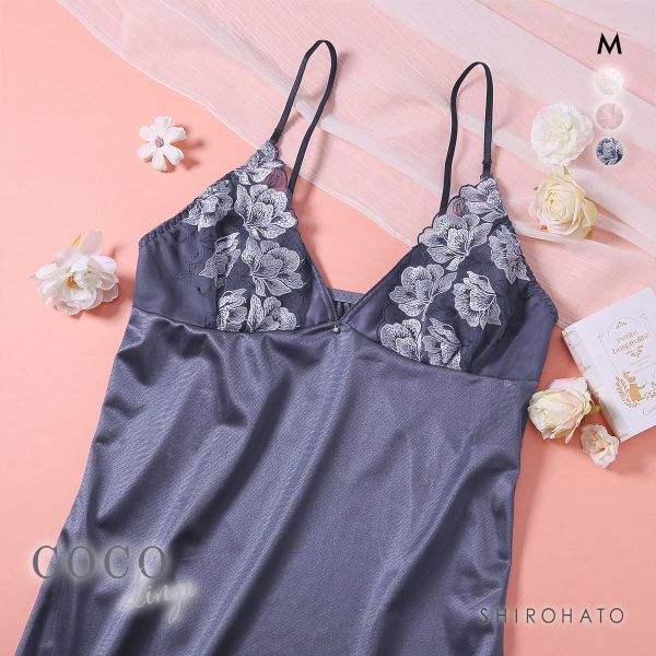 ココランジェ ガーデンレースサテン ロングキャミソール ランジェリー COCO Linge