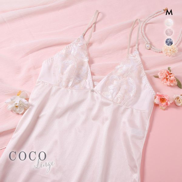 ココランジェ ガーデンレースサテン ロングキャミソール ランジェリー COCO Linge