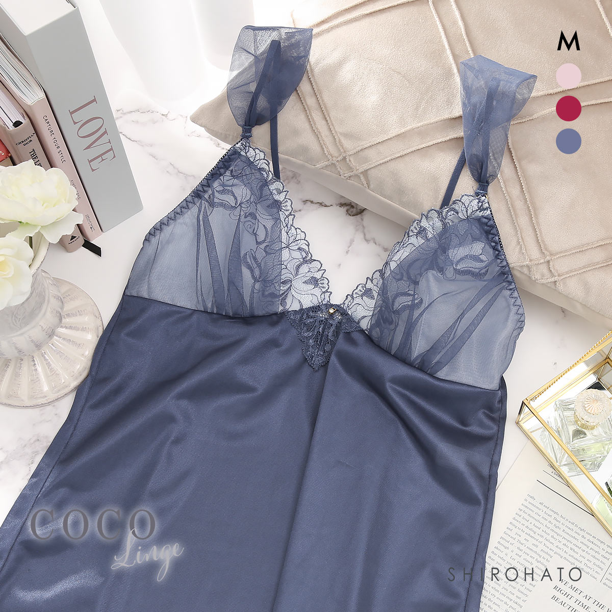 ココランジェ マルチブルーム スリップ 75cm ランジェリー COCO Linge(BU-ブルー-M-75)