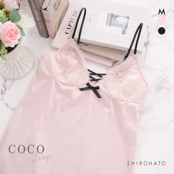 ココランジェ スモーキーレースアップ ランジェリー スリップ 75cm丈 COCO Linge(PI-ピンク-M-75)