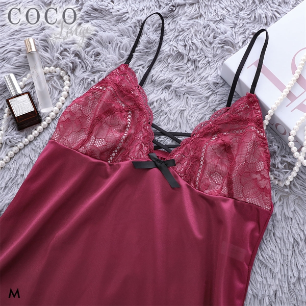 ココランジェ スモーキーレースアップ ランジェリー スリップ 75cm丈 COCO Linge