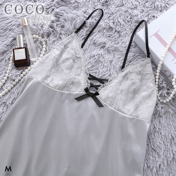 ココランジェ スモーキーレースアップ ランジェリー スリップ 75cm丈 COCO Linge