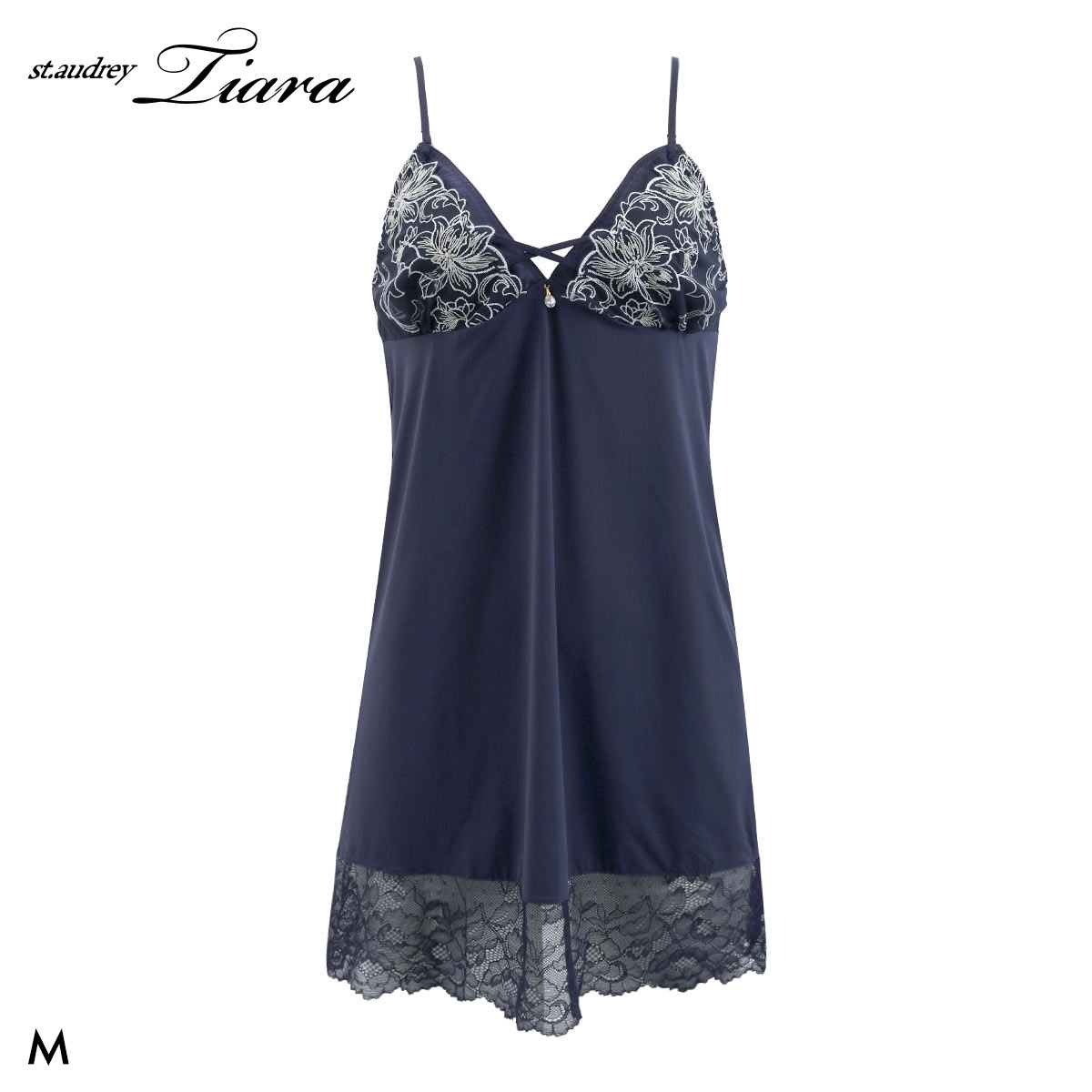 セントオードリー ティアラ グラマラスフラワーコード スリップ ロングキャミソール St.Audrey tiara(NV-ネイビー-M-75)