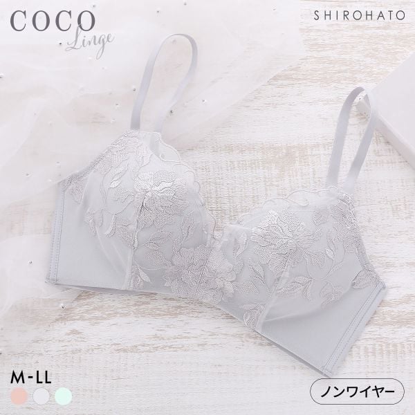 ココランジェ ふわふわカップ ノンワイヤー ブラジャー レースタイプ 脇高 モールドカップ COCO Linge