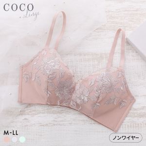 ココランジェ ふわふわカップ ノンワイヤー ブラジャー レースタイプ 脇高 モールドカップ COCO Linge