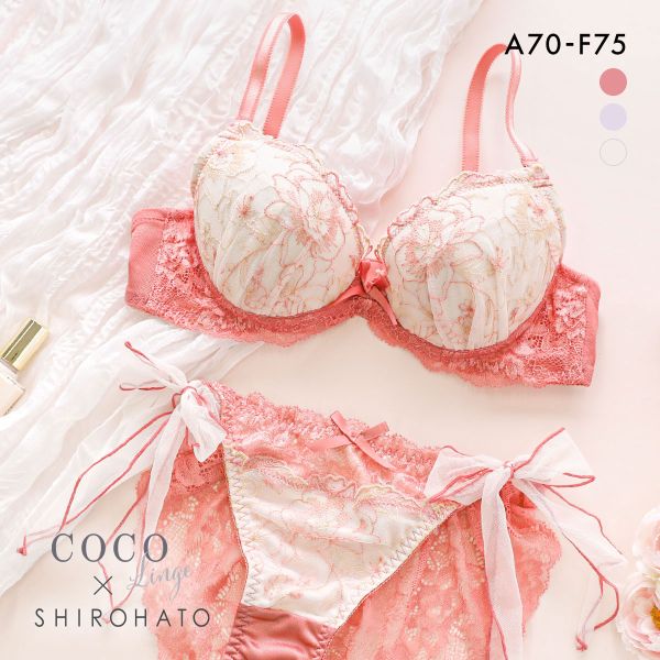 ココランジェ COCO Linge フラワリーステッチレース ブラジャー サイドリボン ショーツ セット 総レース SHIROHATO別注 バックレース