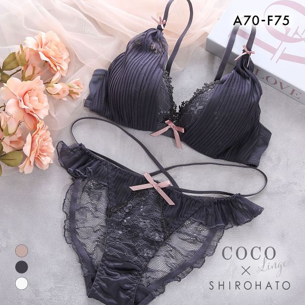 ココランジェ ガーリーチュールプリーツ ブラジャー ショーツ セット SHIROHATO別注 ストリング バックレース COCO Linge 大きいサイズ
