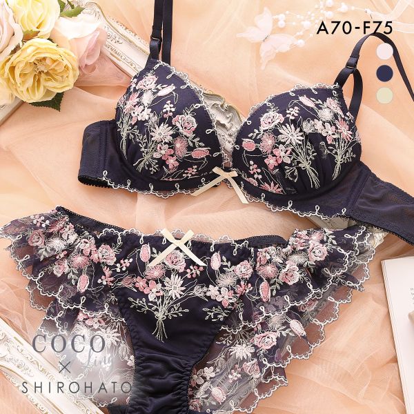 ココランジェ レトロブーケ ブラジャー ショーツ セット SHIROHATO別注 谷間 バックレース フレアショーツ COCO Linge