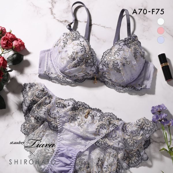 セントオードリー St.Audrey tiara トゥインクルブルームレース SHIROHATO別注 ブラジャー ショーツ セット レースアップ フレアショーツ バックレース