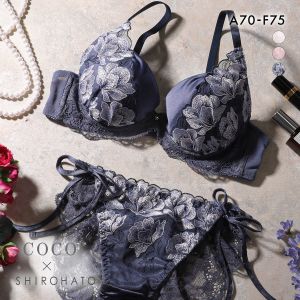 ココランジェ ガーデンレースサテン ブラジャー サイドリボン ショーツ セット 総レース SHIROHATO別注 バックレース COCO Linge
