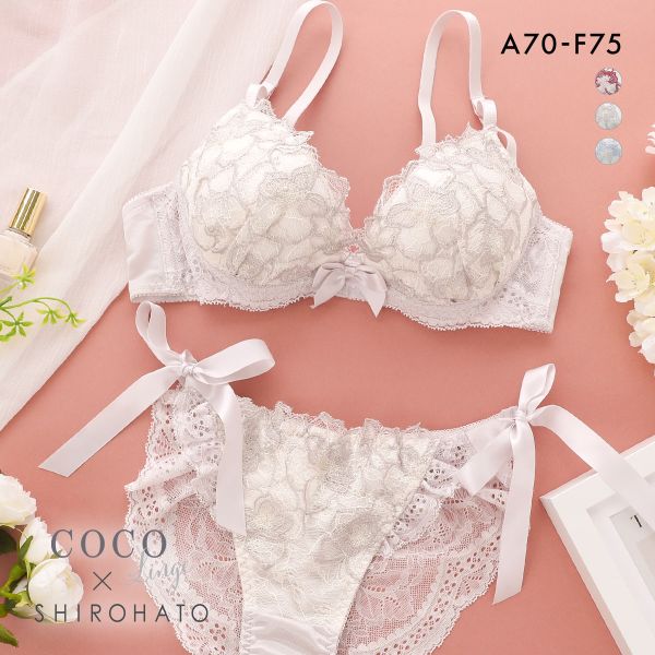 ココランジェ フラワージュエル ブラジャー ショーツ セット SHIROHATO別注 谷間 サイドリボン バックレース COCO Linge