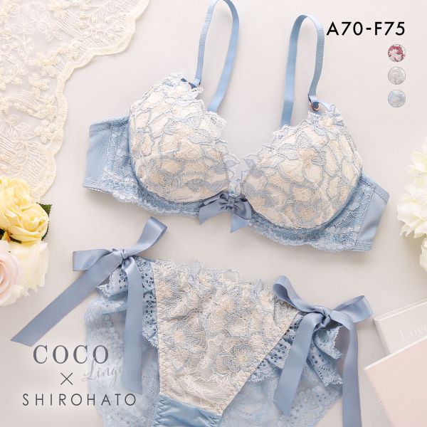 30%OFF ココランジェ フラワージュエル ブラジャー ショーツ セット SHIROHATO別注 谷間 サイドリボン バックレース COCO Linge 30%OFF ココランジェ フラワージュエル ブラジャー ショーツ セット SHIROHATO別注 谷間 サイドリボン バックレース COCO Linge
