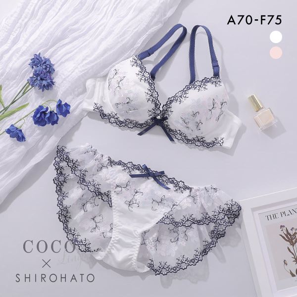 ココランジェ カラフルブロッサム ブラジャー ショーツ セット SHIROHATO別注 谷間 バックレース フレアショーツ COCO Linge