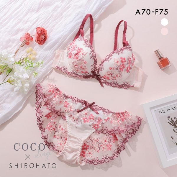 ココランジェ カラフルブロッサム ブラジャー ショーツ セット SHIROHATO別注 谷間 バックレース フレアショーツ COCO Linge