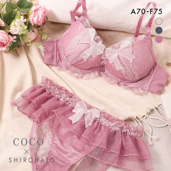 ココランジェ ガーリードットリボン ブラジャー ショーツ セット SHIROHATO別注 谷間 バックレース COCO Linge