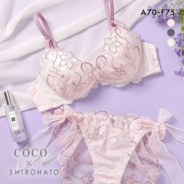 ココランジェ フローティングフラワーシャイン ブラジャー ショーツ セット SHIROHATO別注 谷間 サイドリボン バックレース COCO Linge