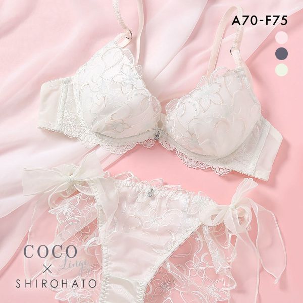ココランジェ フローティングフラワーシャイン ブラジャー ショーツ セット SHIROHATO別注 谷間 サイドリボン バックレース COCO Linge