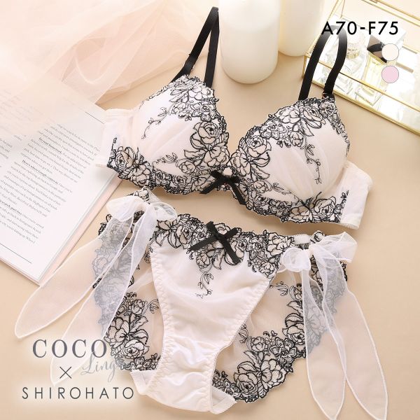 ココランジェ ピオニーフルール ブラジャー ショーツ セット SHIROHATO別注 谷間 サイドリボン バックレース COCO Linge
