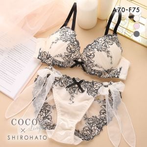 ココランジェ ピオニーフルール ブラジャー ショーツ セット SHIROHATO別注 谷間 サイドリボン バックレース COCO Linge