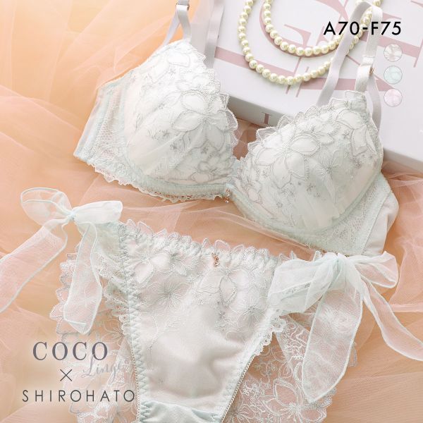 ココランジェ リバティーシャインフラワー ブラジャー ショーツ セット SHIROHATO別注 谷間 サイドリボン バックレース COCO Linge 大きいサイズ