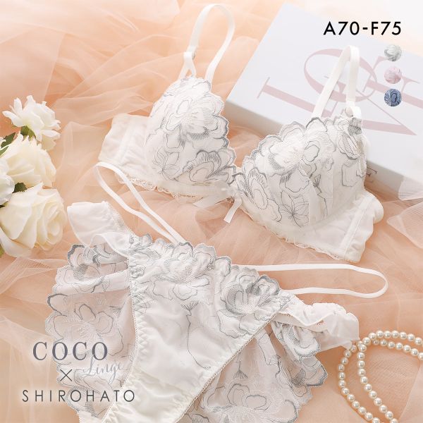 ココランジェ ユーフォリアフラワーシフォン ブラジャー ショーツ セット SHIROHATO別注 谷間 バックレース ストリング COCO Linge 大きいサイズ