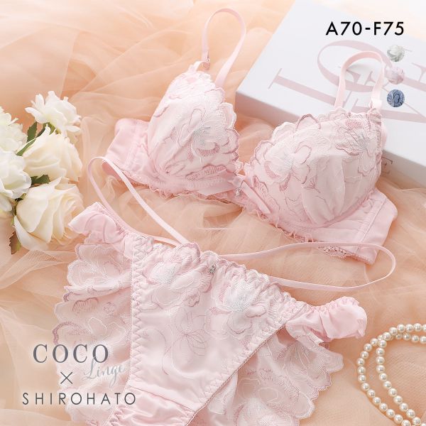 ココランジェ ユーフォリアフラワーシフォン ブラジャー ショーツ セット SHIROHATO別注 谷間 バックレース ストリング COCO Linge 大きいサイズ