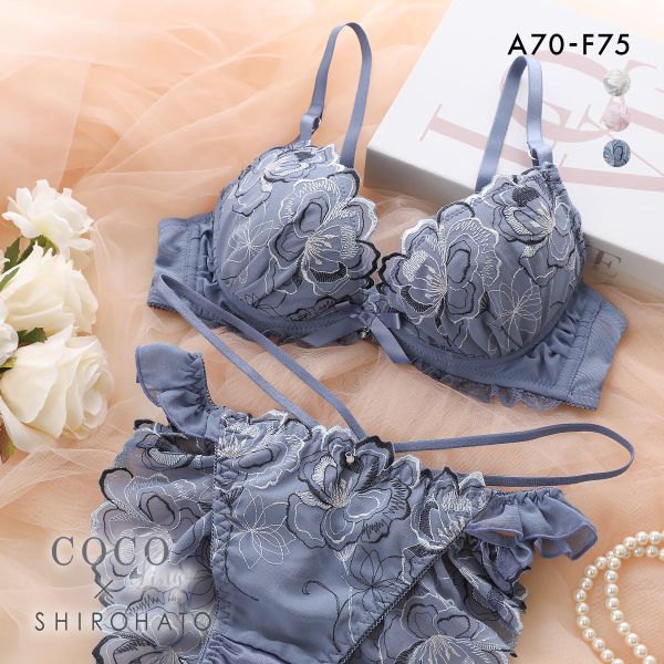 ココランジェ ユーフォリアフラワーシフォン ブラジャー ショーツ セット SHIROHATO別注 谷間 バックレース ストリング COCO Linge 大きいサイズ