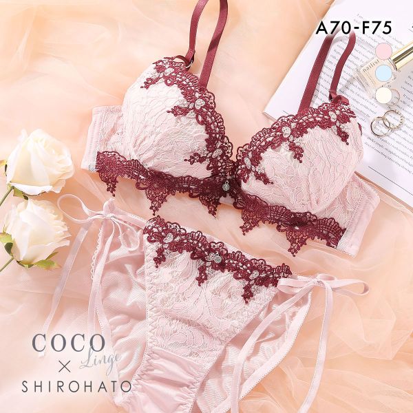 ココランジェ エレガントジュエル ブラジャー ショーツ セット SHIROHATO別注 谷間 サイドリボン バックレース COCO Linge