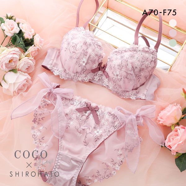 ココランジェ プッチフルールガーデン ブラジャー ショーツ セット SHIROHATO別注 サイドリボン バックレース COCO Linge 大きいサイズ