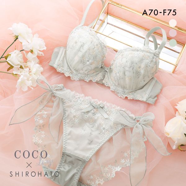 ココランジェ プッチフルールガーデン ブラジャー ショーツ セット SHIROHATO別注 サイドリボン バックレース COCO Linge 大きいサイズ
