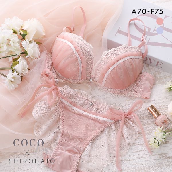 ココランジェ グラマラスミニョンヌ ブラジャー ショーツ セット バックレース サイドリボン COCO Linge 大きいサイズ