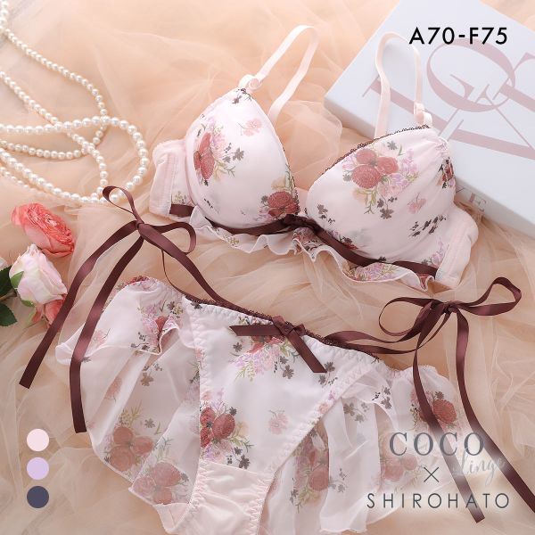 ココランジェ レトロフラワードレス ブラジャー ショーツ セット フレアショーツ COCO Linge 大きいサイズ