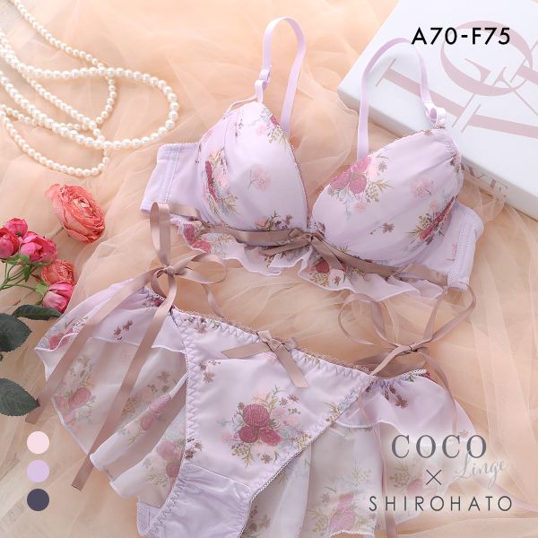 ココランジェ レトロフラワードレス ブラジャー ショーツ セット フレアショーツ COCO Linge 大きいサイズ