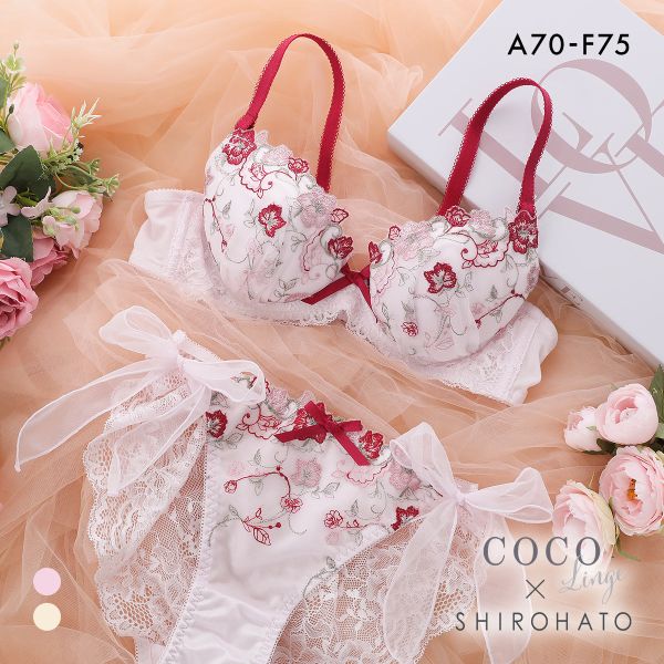 ココランジェ ガルデンブルーメ ブラジャー サイドリボン ショーツ セット 総レース SHIROHATO別注 バックレース COCO Linge 大きいサイズ