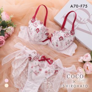 ココランジェ ガルデンブルーメ ブラジャー サイドリボン ショーツ セット 総レース SHIROHATO別注 バックレース COCO Linge 大きいサイズ