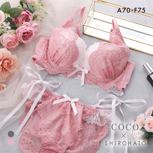 ココランジェ レイヤークルールレース ショーツ セット モールド 脇高 脇肉 バックレース サイドリボン SHIROHATO別注 大きいサイズ