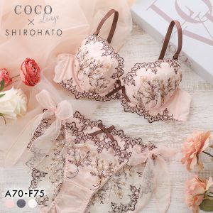 ココランジェ セレーナブーケ やわらかカップ ブラジャー ショーツ セット SHIROHATO別注 ソフトワイヤー サイドリボン バックレース 紐パン COCO Linge