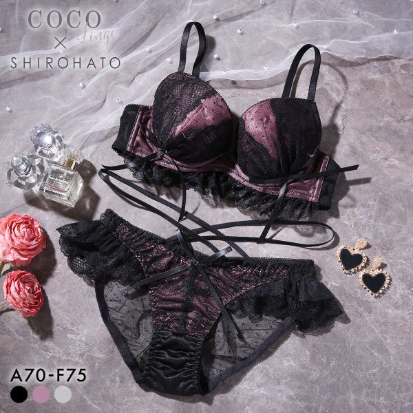 ココランジェ ドッティーティーズ ブラジャー ショーツ セット SHIROHATO別注 谷間 バックレース ストリング COCO Linge ブラセット