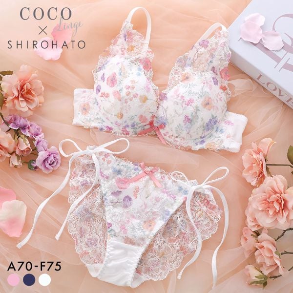 ココランジェ ブルーミングヴェール ブラジャー ショーツ セット 総レース SHIROHATO別注 バックレース サイドリボン COCO Linge