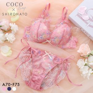ココランジェ ブルーミングヴェール ブラジャー ショーツ セット 総レース SHIROHATO別注 バックレース サイドリボン COCO Linge
