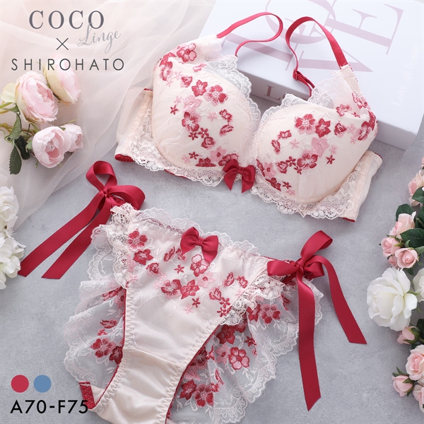 ココランジェ ファンシーフルール SHIROHATO別注 ブラジャー サイドリボン ショーツ セット ABCDEF 大きいサイズ COCO Linge