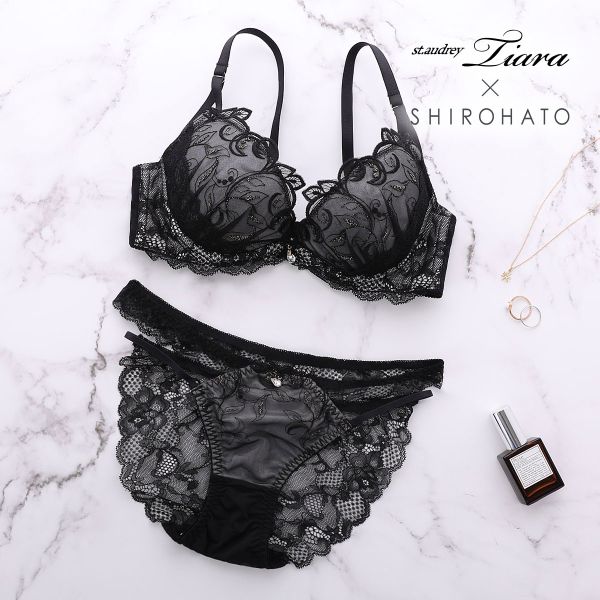 セントオードリー St.Audrey tiara トゥインクルリーフ SHIROHATO別注 ブラジャー ショーツ セット ストリング バックレース