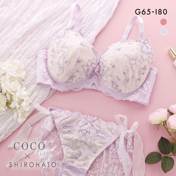 ココランジェ COCO Linge フラワリーステッチレース ブラジャー ショーツ セット 総レース SHIROHATO別注 GHI バックレース サイドリボン