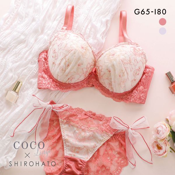 ココランジェ COCO Linge フラワリーステッチレース ブラジャー ショーツ セット 総レース SHIROHATO別注 GHI バックレース サイドリボン