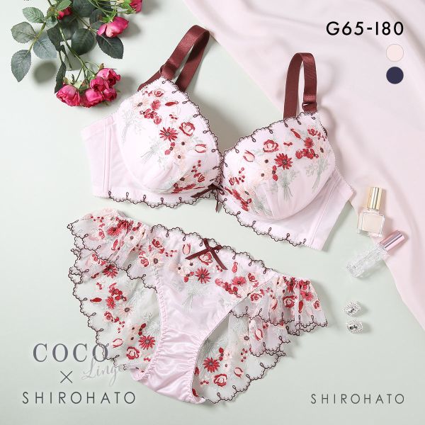ココランジェ レトロブーケ ブラジャー ショーツ セット バックレース フレアショーツ SHIROHATO別注 GHI 大きいサイズ COCO Linge