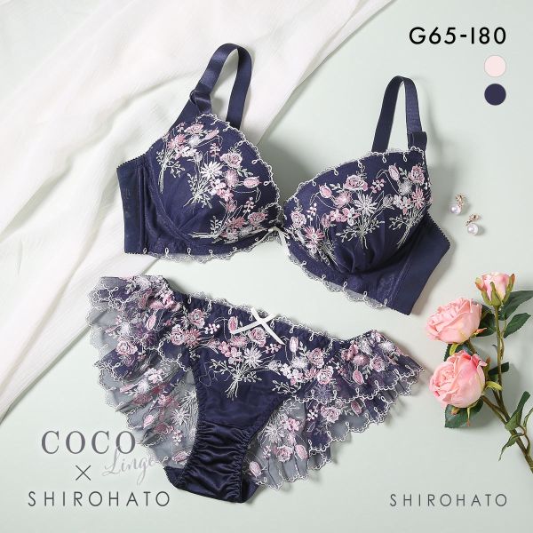 ココランジェ レトロブーケ ブラジャー ショーツ セット バックレース フレアショーツ SHIROHATO別注 GHI 大きいサイズ COCO Linge