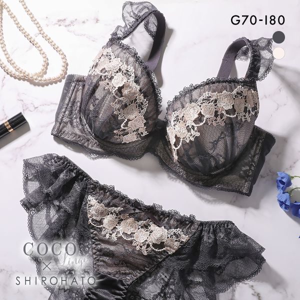ココランジェ ロイヤルローズドレス ブラジャー ショーツ セット バックレース フレアショーツ SHIROHATO別注 GHI 大きいサイズ COCO Linge